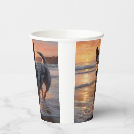 Gobelets En Papier Sandy Paws Australian Cattle Dog on Beach Sunset (Gauche)
