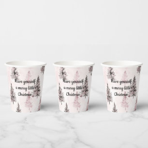 Gobelets En Papier Sapins de Noël Rose Crème