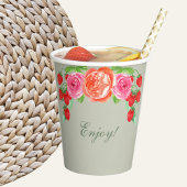 Gobelets En Papier Sauge Vert Rose Pêche Paeonie Brunch de Mariage