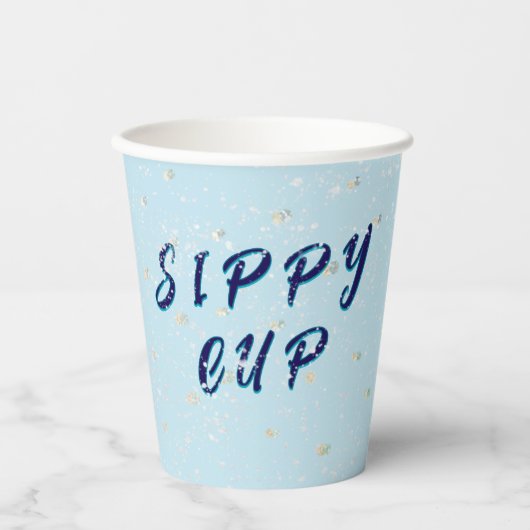 Gobelets En Papier Saupoudrer bébé hiver | Flûte à neige bleue (Recto)