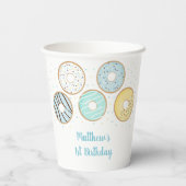 Gobelets En Papier Saupoudrer de beignets bleus Anniversaire (Verso)