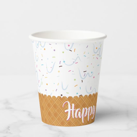 Gobelets En Papier Saupoudrer et crème glacée blanche Anniversaire (Recto)