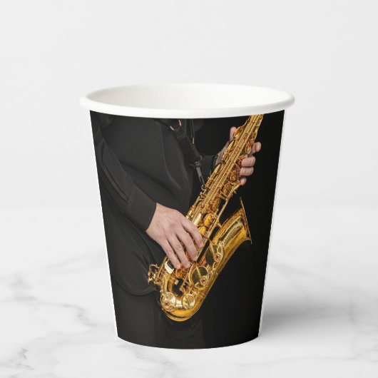 Gobelets En Papier Saxophone Player mains Saxophoniste jouant du jazz (Recto)
