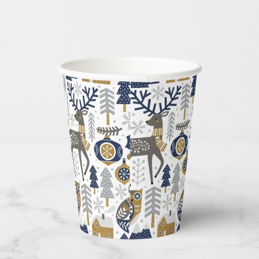 Gobelets En Papier Scandinavie Woodland Animaux Snowflakes Noël (Droite)