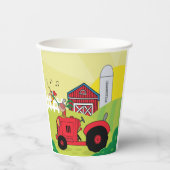 Gobelets En Papier Scène de ferme avec coq chantant sur tracteur (Recto)