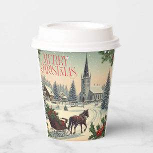 Gobelets En Papier Scène de Noël classique/Vintage