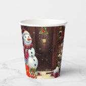 Gobelets En Papier Scène de Noël de Snowman (Verso)
