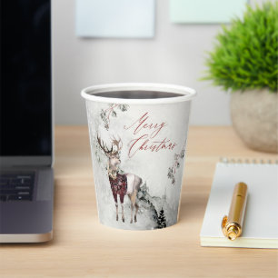 Gobelets En Papier Scène de Noël magique Bois rustique Cerf