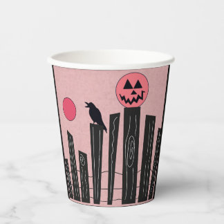 Gobelets En Papier Scène d'Halloween avec tasses de papier rose