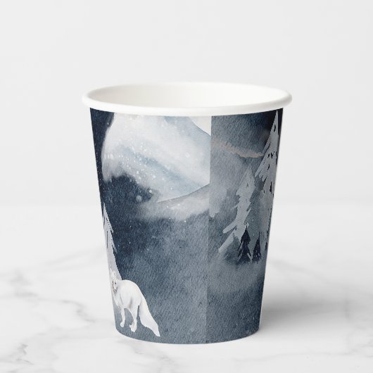 Gobelets En Papier Scène hivernale sombre classique avec renard Noël (Verso)