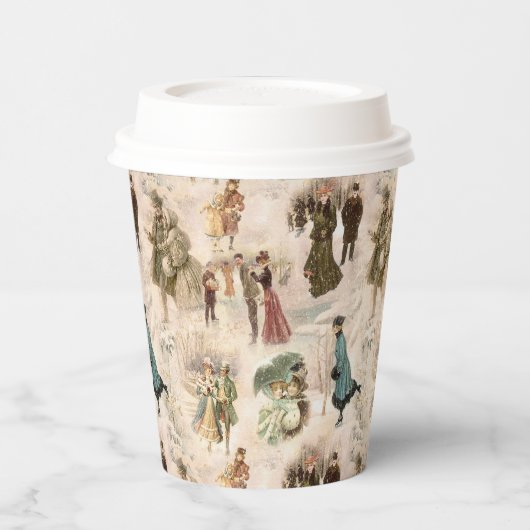 Gobelets En Papier Scènes vintages d'hiver (Gauche)