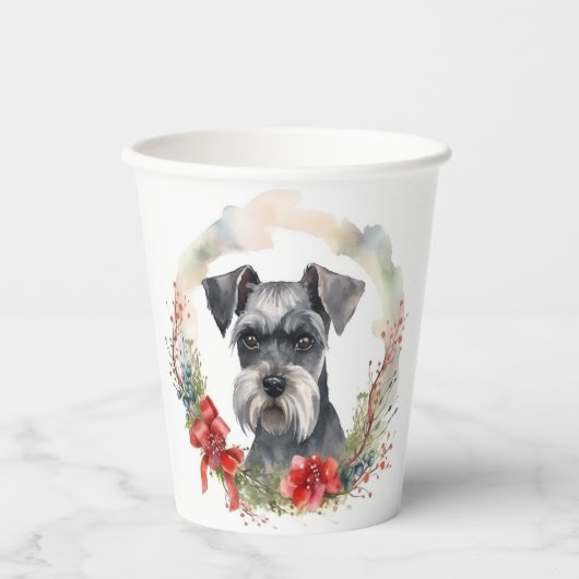 Gobelets En Papier Schnauzer Christmas Wreath Festive Pup (Recto)