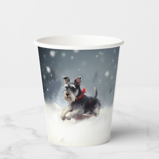 Gobelets En Papier Schnauzer miniature neige de Noël hiver (Recto)