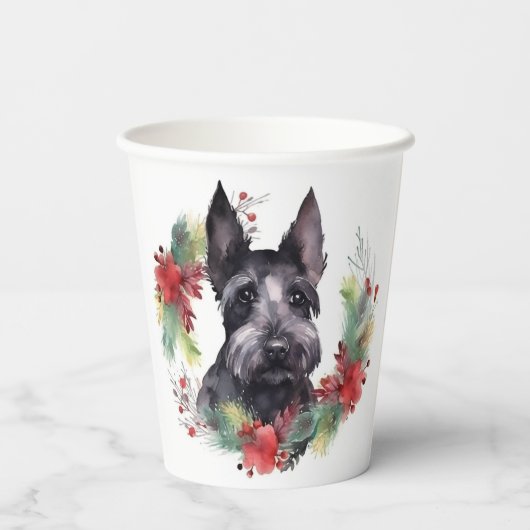 Gobelets En Papier Scottish Terrier Christmas Wreath Festive Pup (Verso)