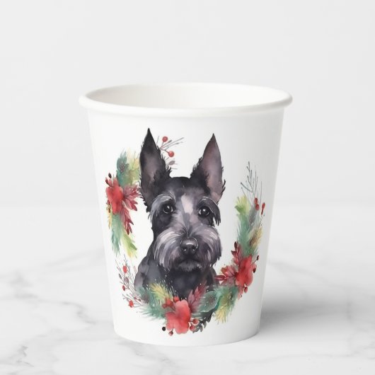 Gobelets En Papier Scottish Terrier Christmas Wreath Festive Pup (Recto)