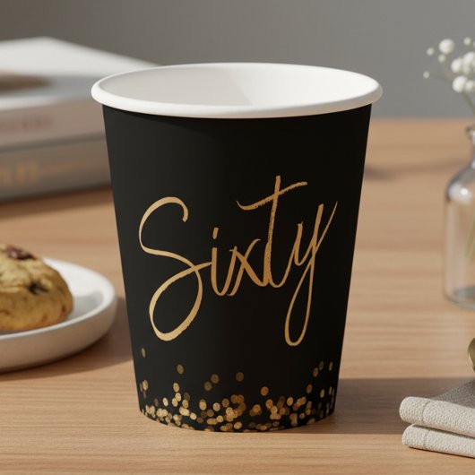 Gobelets En Papier Script 60e Anniversaire Noir Or