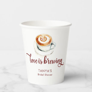 Gobelets En Papier Script de Baby Shower de mariage Love is Brewing C