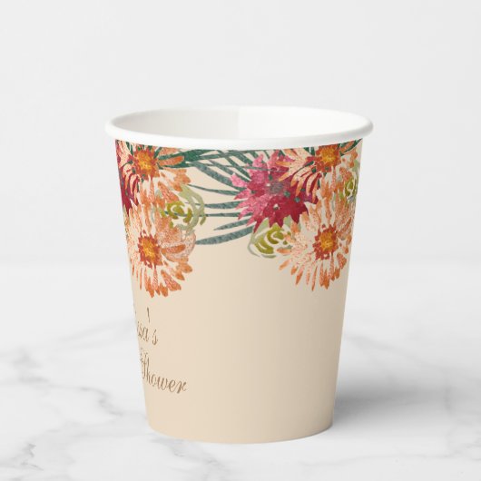 Gobelets En Papier Script de Baby Shower Fleur Peach Aquarelle (Gauche)