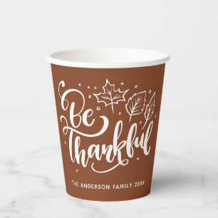 Gobelets En Papier Script de remerciement de Thanksgiving Harvest Bru