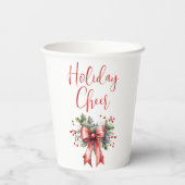 Gobelets En Papier Script de vacances moderne Bow rouge Holly (Verso)