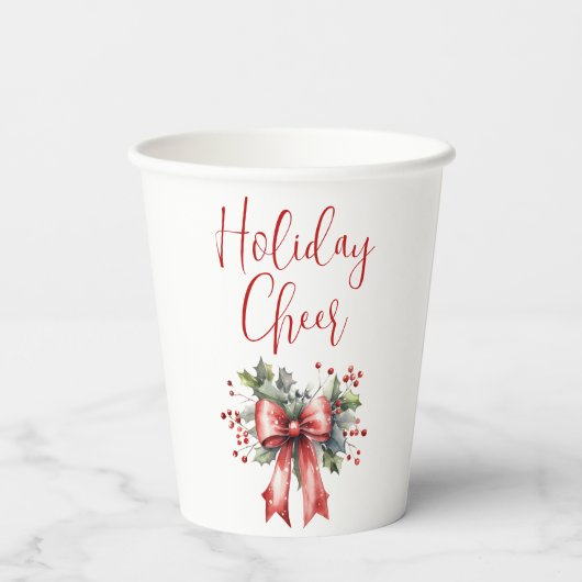 Gobelets En Papier Script de vacances moderne Bow rouge Holly (Verso)