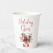 Gobelets En Papier Script de vacances moderne Bow rouge Holly (Recto)