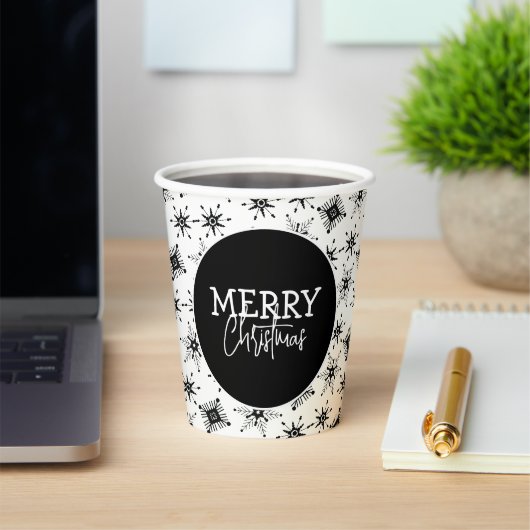 Gobelets En Papier Script Joyeux Noël Flocons de neige noirs (Insitu)