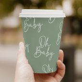 Gobelets En Papier Script moderne Sage Oh Baby Baby shower simple