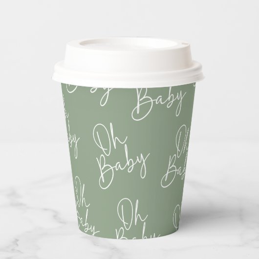 Gobelets En Papier Script moderne Sage Oh Baby Baby shower simple (Recto)