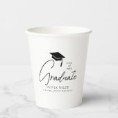 Gobelets En Papier Script personnalisable noir & blanc Graduation 8oz (Recto)