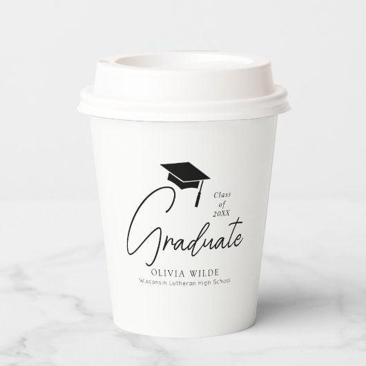 Gobelets En Papier Script personnalisable noir & blanc Graduation 8oz (Verso)