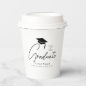 Gobelets En Papier Script personnalisable noir & blanc Graduation 8oz (Recto)