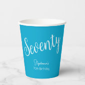 Gobelets En Papier Script simple moderne Aqua Blue 70th Birthday Part (Recto)