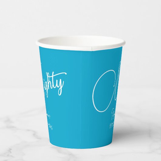 Gobelets En Papier Script simple moderne Aqua Blue 80th Birthday Part (Droite)
