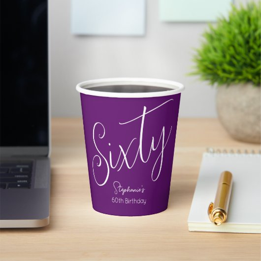 Gobelets En Papier Script simple moderne Automne Purple 60e anniversa (Insitu)
