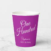 Gobelets En Papier Script simple moderne rose foncé 100e anniversaire (Verso)