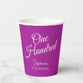 Gobelets En Papier Script simple moderne rose foncé 100e anniversaire (Recto)