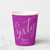 Gobelets En Papier Script simple moderne rose foncé 60e anniversaire (Verso)