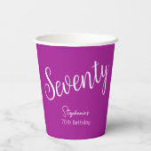 Gobelets En Papier Script simple moderne rose foncé 70e anniversaire (Verso)