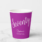 Gobelets En Papier Script simple moderne rose foncé 70e anniversaire (Recto)