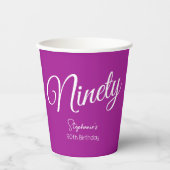 Gobelets En Papier Script simple moderne rose foncé 90e anniversaire (Recto)