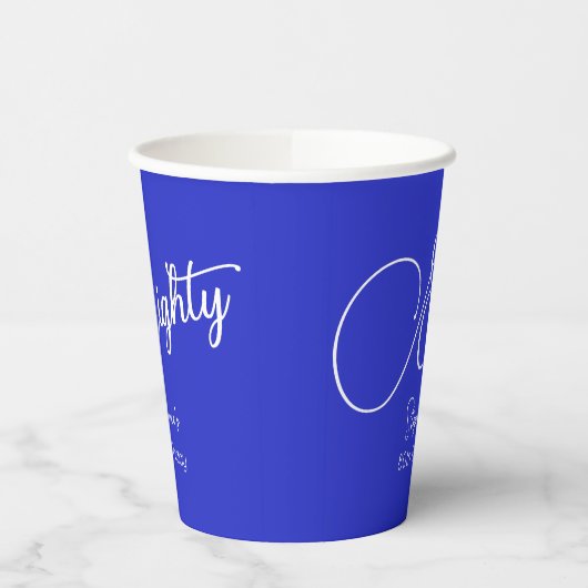 Gobelets En Papier Script simple moderne Royal Blue 80th Birthday (Gauche)