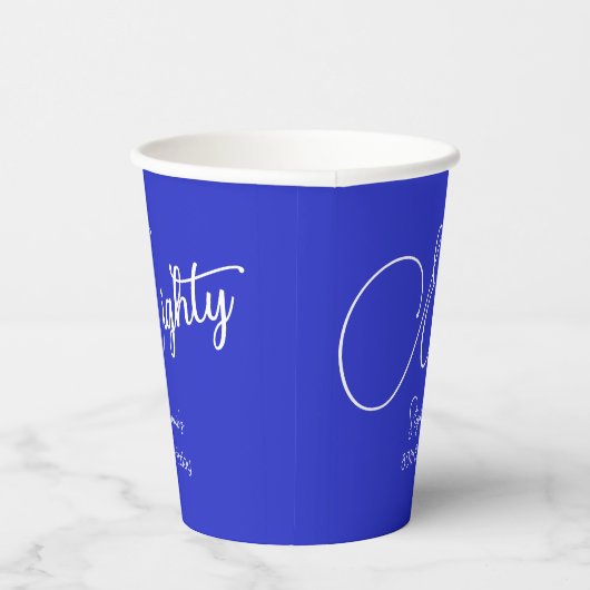 Gobelets En Papier Script simple moderne Royal Blue 80th Birthday (Droite)
