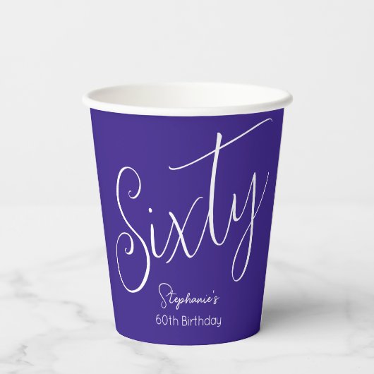 Gobelets En Papier Script simple moderne violet 60e anniversaire (Verso)