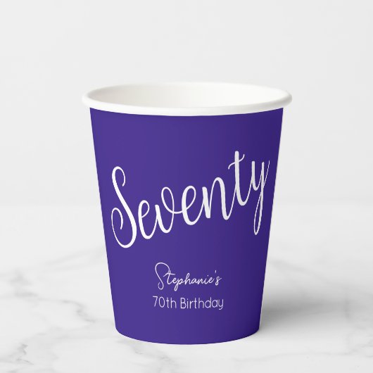 Gobelets En Papier Script simple moderne violet 70e anniversaire (Verso)