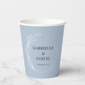 Gobelets En Papier Serviettes de Mariage bleu foncé Monogram Leaf (Recto)