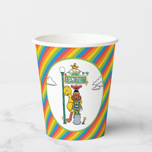 Gobelets En Papier Sesame Street Characters & Street Sign Birthday Pa (Recto)