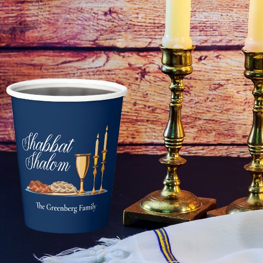Gobelets En Papier Shabbat Shalom Custom Blue Sabbath Dîner