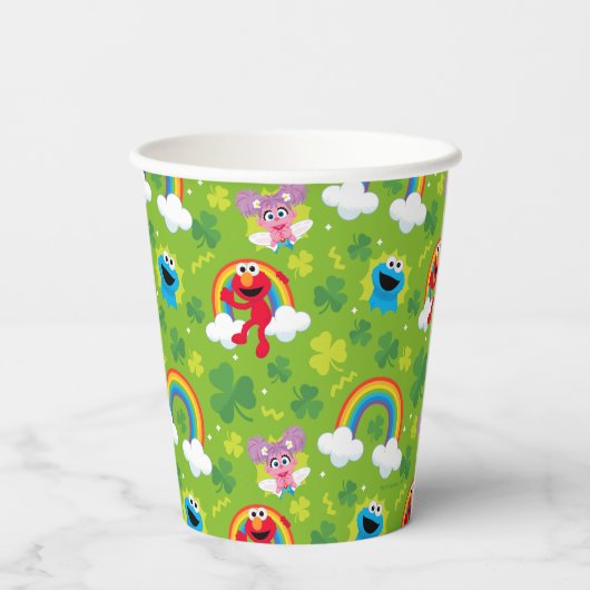 Gobelets En Papier Shamrock de rue Sesame et Motif arc-en-ciel (Verso)
