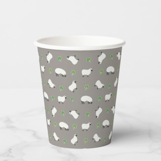 Gobelets En Papier Shamrock irlandais et Motif mouton (Recto)